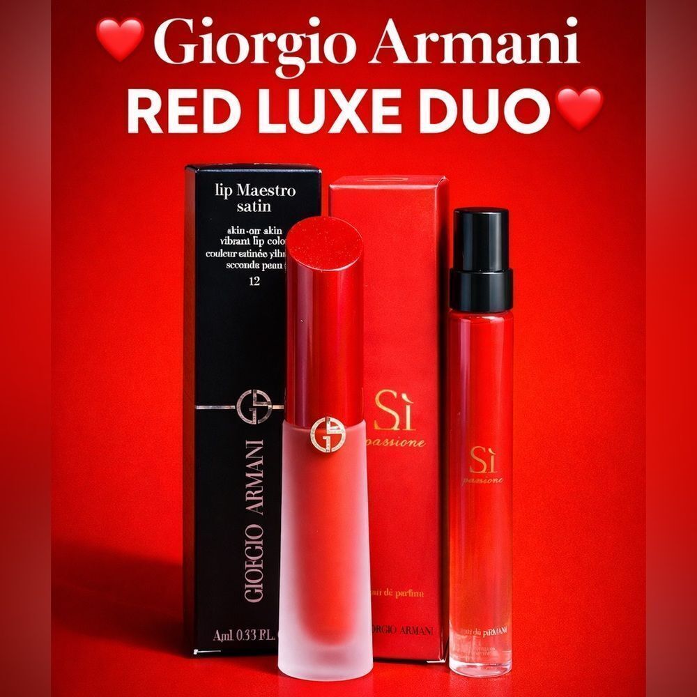 ❤️ Giorgio Armani Red Luxe Duo ❤️ Lip Maestro Satin 12 + Sì Passione 10mL | NEW